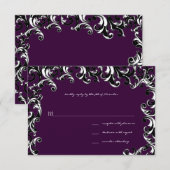 Deep EggPlant Square Swirl Wedding RSVP Kaartje (Voorkant / Achterkant)