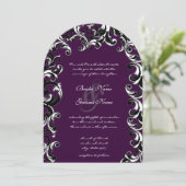 Deep Eggplant Swirl Wedding Kaart (Staand voorkant)