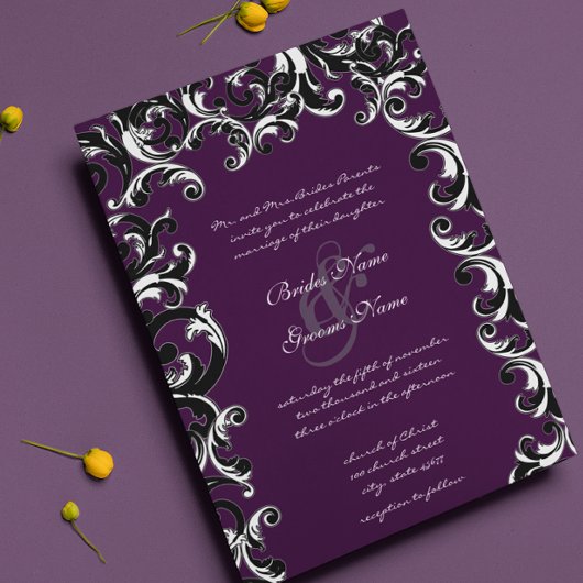 Deep Eggplant Swirl Wedding Kaart