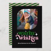 Deep Emerald & Blush Moderne Retro Kerstfoto Feestdagenkaart (Voorkant / Achterkant)