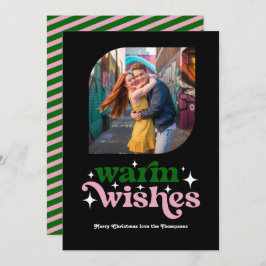 Deep Emerald & Blush Moderne Retro Kerstfoto Feestdagenkaart