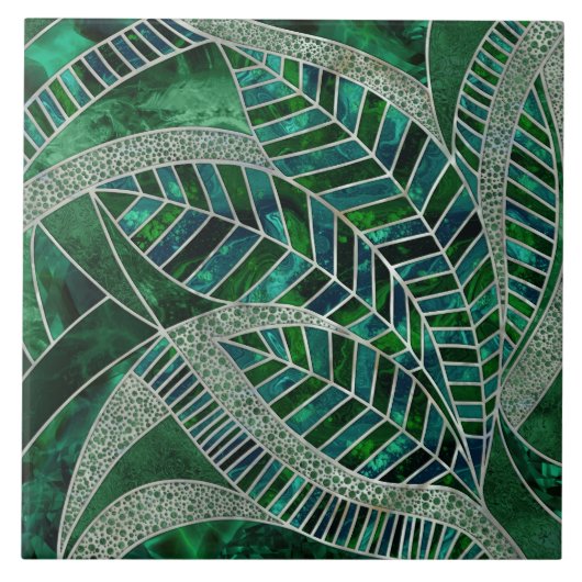 Deep Emerald en Pearl Mozaïek Leaf Art Tegeltje (Voorkant)