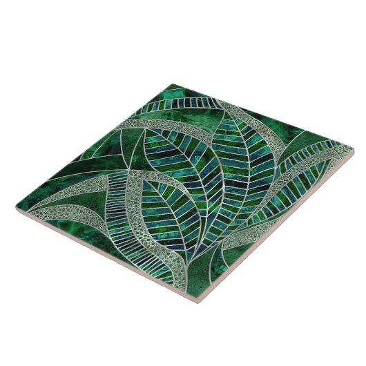 Deep Emerald en Pearl Mozaïek Leaf Art Tegeltje (Zijkant)