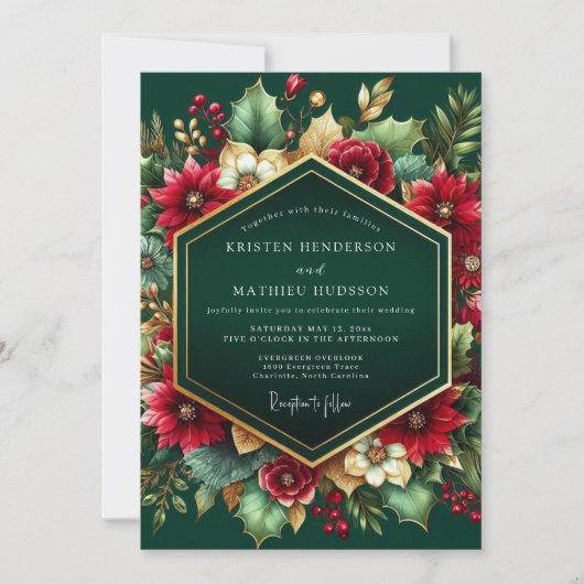 Deep Emerald Floral Autumn Wedding Kaart (Voorkant)