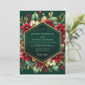 Deep Emerald Floral Autumn Wedding Kaart (Staand voorkant)