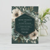 Deep Emerald Floral Bloom Wedding Kaart (Staand voorkant)