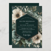 Deep Emerald Floral Bloom Wedding Kaart (Voorkant / Achterkant)