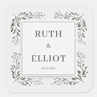 Deep Emerald Foliage Minimalist White Frame Vierkante Sticker