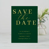 Deep Emerald & Gold Foil Wedding Save The Date Folie Uitnodiging (Staand Voorkant)