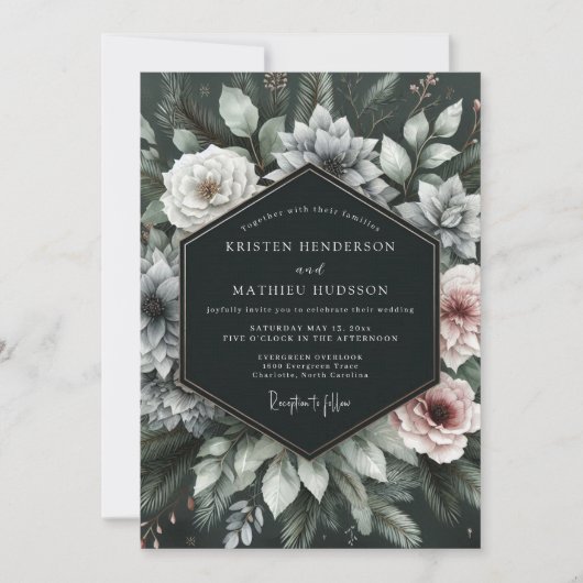 Deep Emerald Moody Floral Wedding Kaart (Voorkant)