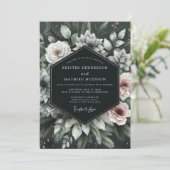 Deep Emerald Moody Floral Wedding Kaart (Staand voorkant)