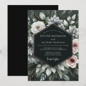 Deep Emerald Moody Floral Wedding Kaart (Voorkant / Achterkant)