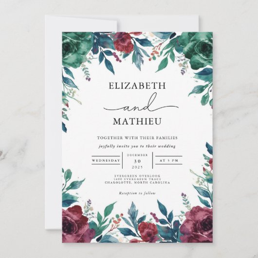 Deep Floral Lush Wedding Kaart (Voorkant)
