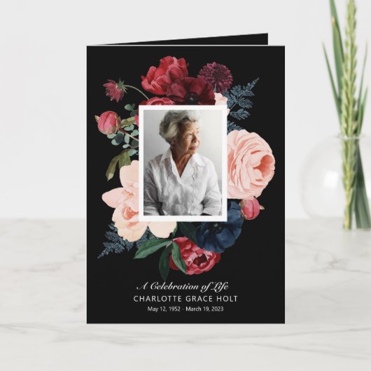 Deep Floral Photo Memorial Programme Programma (Voorkant)