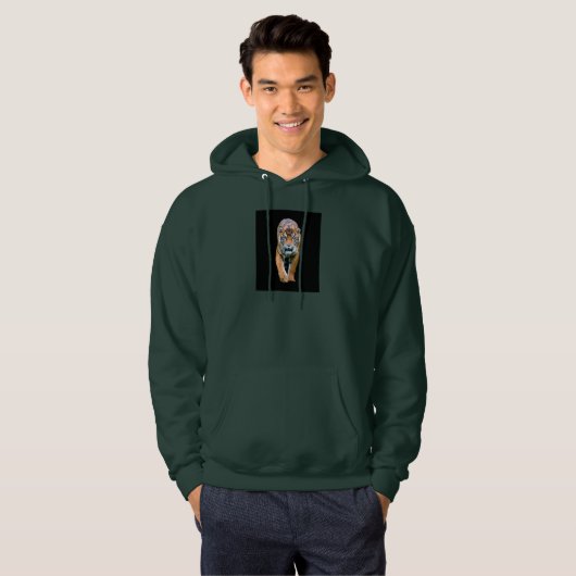 Deep Forest Green Double Sided Walking Tiger Manne Hoodie (Voorkant volledig)
