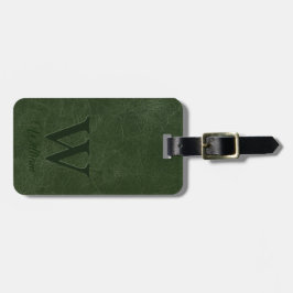 Deep Forest Green Koe Leather Texture Monogramed Bagagelabel