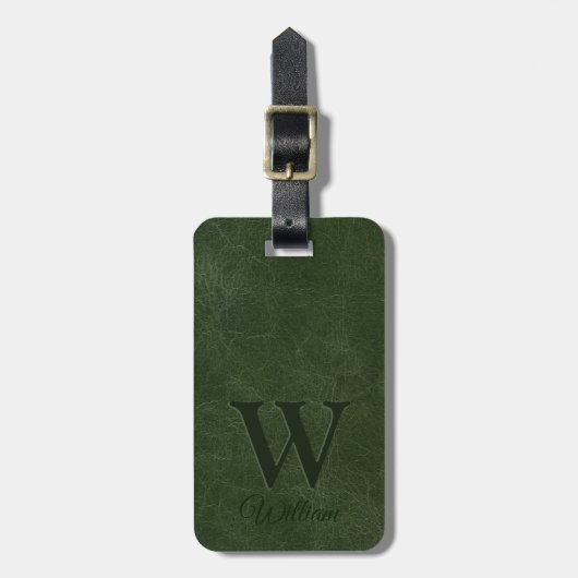 Deep Forest Green Koe Leather Texture Monogramed Bagagelabel (Voorkant verticaal)