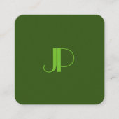 Deep Forest Green Modern Elegant Monogrammed Vierkante Visitekaartje (Voorkant)