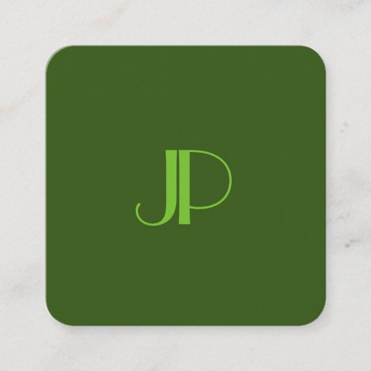 Deep Forest Green Modern Elegant Monogrammed Vierkante Visitekaartje (Voorkant)