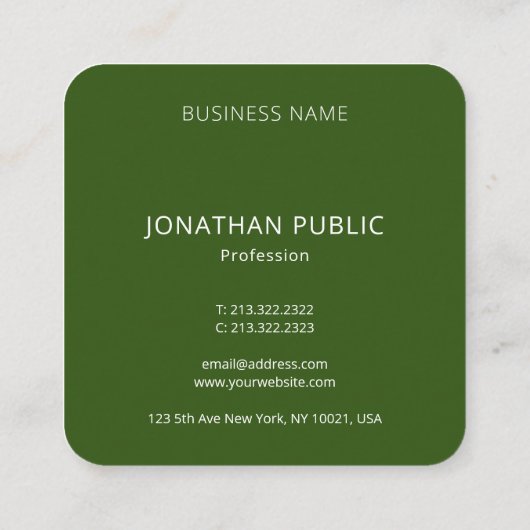 Deep Forest Green Modern Elegant Monogrammed Vierkante Visitekaartje (Achterkant)