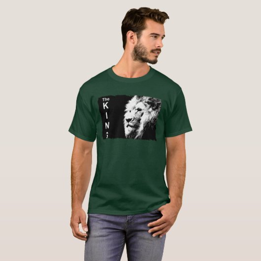 Deep Forest Green Modern Pop Art Lion Sjabloon T-shirt (Voorkant volledig)