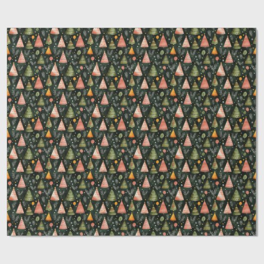 Deep Forest Green Nordic Christmas Tree Pattern Cadeaupapier (Vlak)