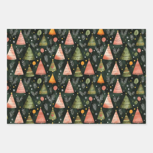 Deep Forest Green Nordic Christmas Tree Pattern Inpakpapier Vel (Voorkant 2)