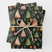 Deep Forest Green Nordic Christmas Tree Pattern Inpakpapier Vel (In situ)