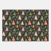 Deep Forest Green Nordic Christmas Tree Pattern Inpakpapier Vel (Voorkant)