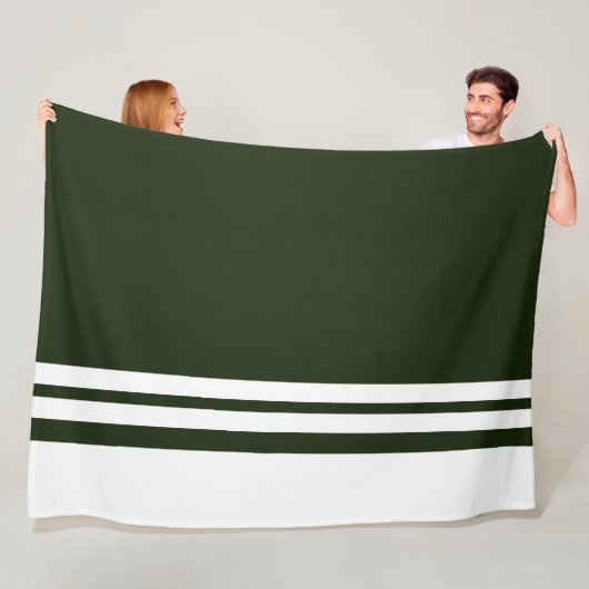 Deep Forest Green Slanke White Edge Racing Stripes Fleece Deken (In situ)