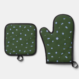 Deep Forest Japanese Nemophila Floral Pattern Ovenwant & Pannenlap Set