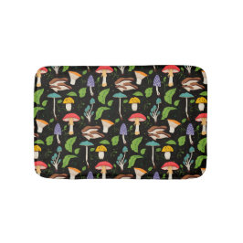 Deep Forest Magic: Colorful Mushrooms on Black Badmat