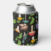 Deep Forest Magic: Colorful Mushrooms on Black Blikjeskoeler (Blikje Achterkant)