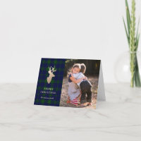 Deep Forest Plaid Gouden Herten Kerstmis Fotokaart