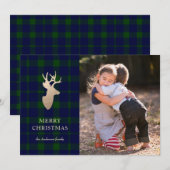 Deep Forest Plaid Gouden Herten Kerstmis Fotokaart Feestdagenkaart (Voorkant / Achterkant)