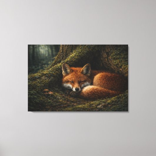 Deep Forest Slumber | Fox Art | Stretched Canvas Afdruk (Voorkant)