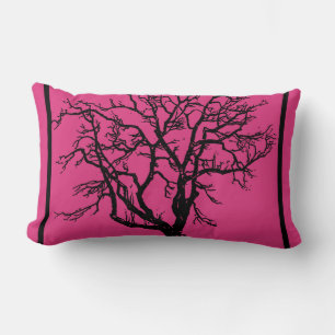 Deep Fuschia Pillow met Black Tree Silhouette Kussen