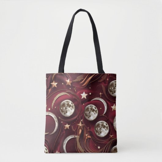 Deep Garnet Red Celestial Moon Phases Tote Bag (Voorkant)
