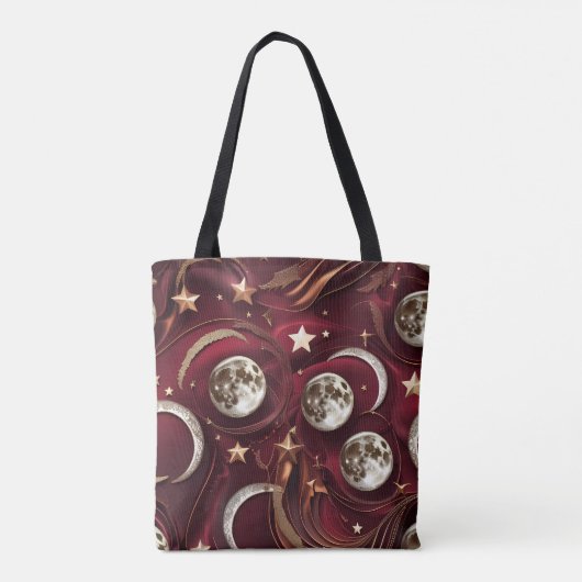 Deep Garnet Red Celestial Moon Phases Tote Bag (Achterkant)