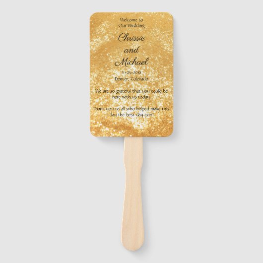 Deep Gold Glitter Trouwprogramma Handwaaier (Voorkant)