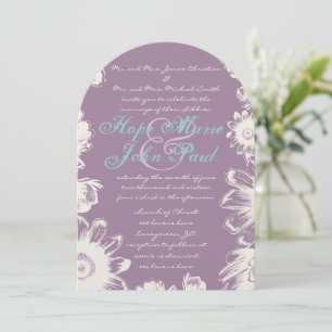 Deep Grape & Aqua Flower Wedding Invitation Kaart