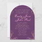 Deep Grape Coral Lila Flower Wedding Invitation Kaart (Voorkant)