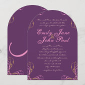 Deep Grape Coral Lila Flower Wedding Invitation Kaart (Voorkant / Achterkant)