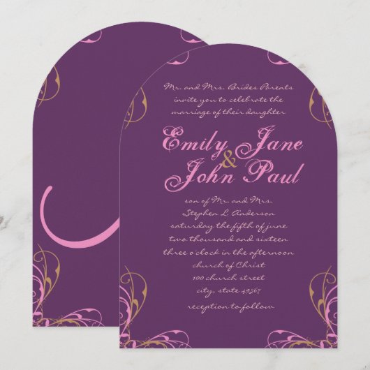 Deep Grape Coral Lila Flower Wedding Invitation Kaart (Voorkant / Achterkant)
