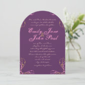Deep Grape Coral Lila Flower Wedding Invitation Kaart (Staand voorkant)