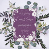 Deep Grape & Lila Flower Wedding Invitation Kaart