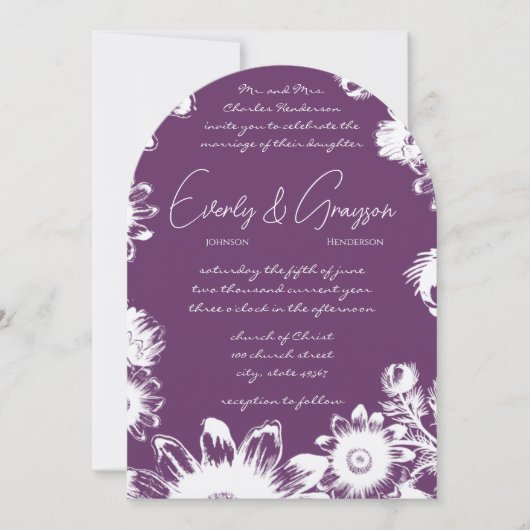Deep Grape & Lila Flower Wedding Invitation Kaart (Voorkant)