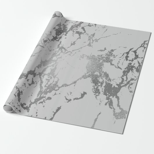 Deep Gray Marble Silver Stine Metallic Shiny Cadeaupapier (Uitgerold)