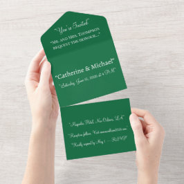 Deep Green All In One Wedding Invitation – Modern Uitnodiging