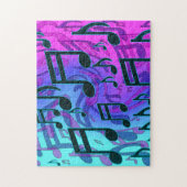 Deep Green Blue Muzieknoten Swirly Musical Patroon Legpuzzel (Verticaal)